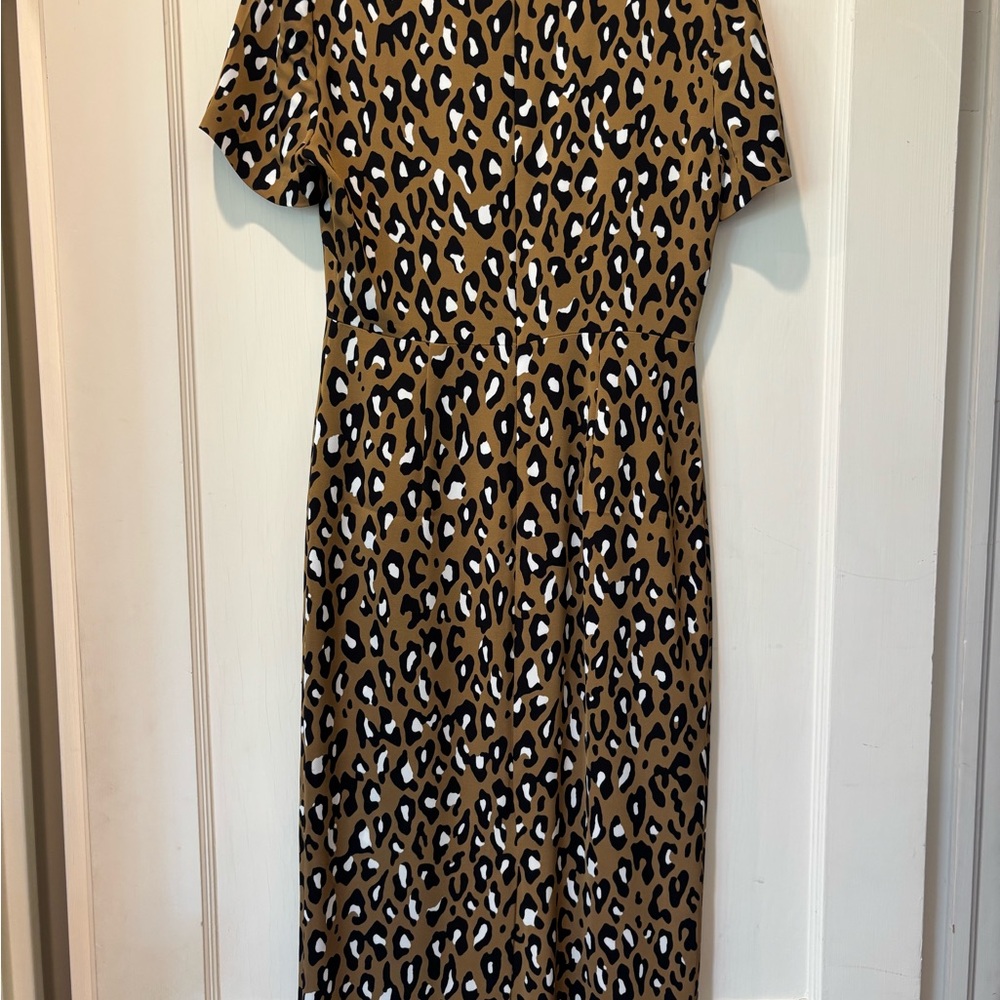 Diane Von Furstenberg Brown Leopard Short Sleeve MIDI Dress